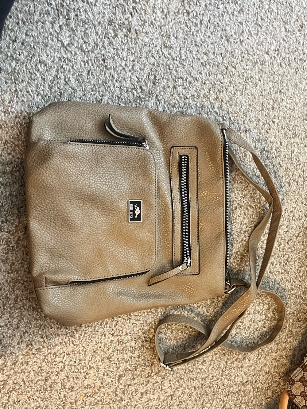 Neutral Taupe Leather Crossbody Bag - Roots